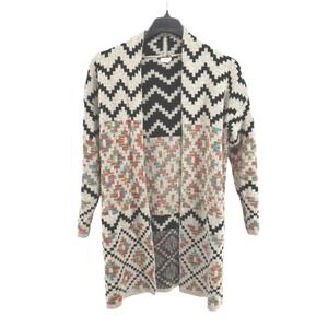 Debut Geometric Zigzag Womens Medium Pre-Owned Multi‎ Knit Long Cardigan Sweater